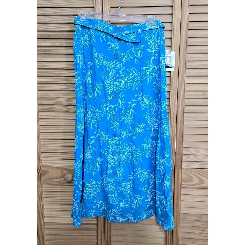 Sag Harbor A-Line Skirt Blue Floral Midi Unlined Lightweight Pxs.   C-44
